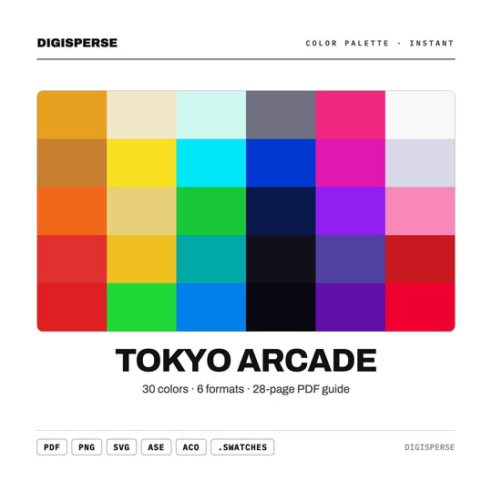 Tokyo Arcade Color Palette | 30 Procreate Swatches, ASE Guide (Digital Download)