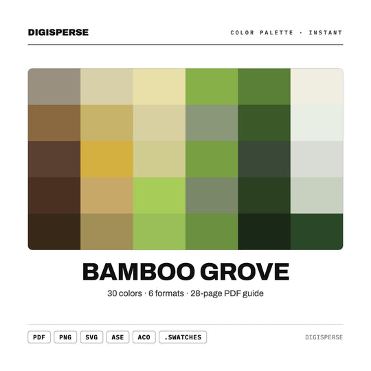 Bamboo Grove Color Palette | 30 Procreate Swatches, HEX, RGB, CMYK (Digital Download)