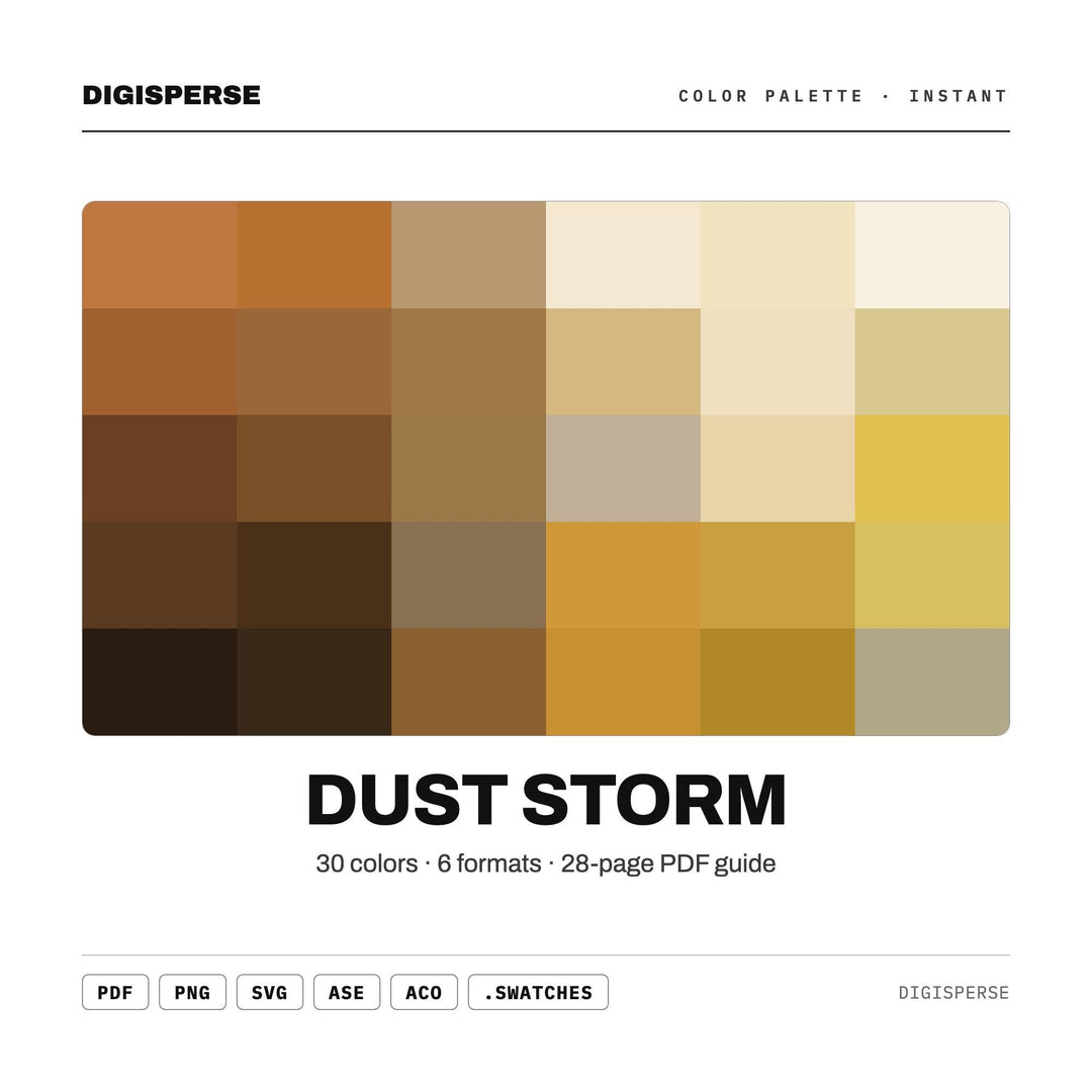 Dust Storm Color Palette | 30 Colors | Hex RGB CMYK | Color Guide | Procreate Swatches + ASE | Digital Download