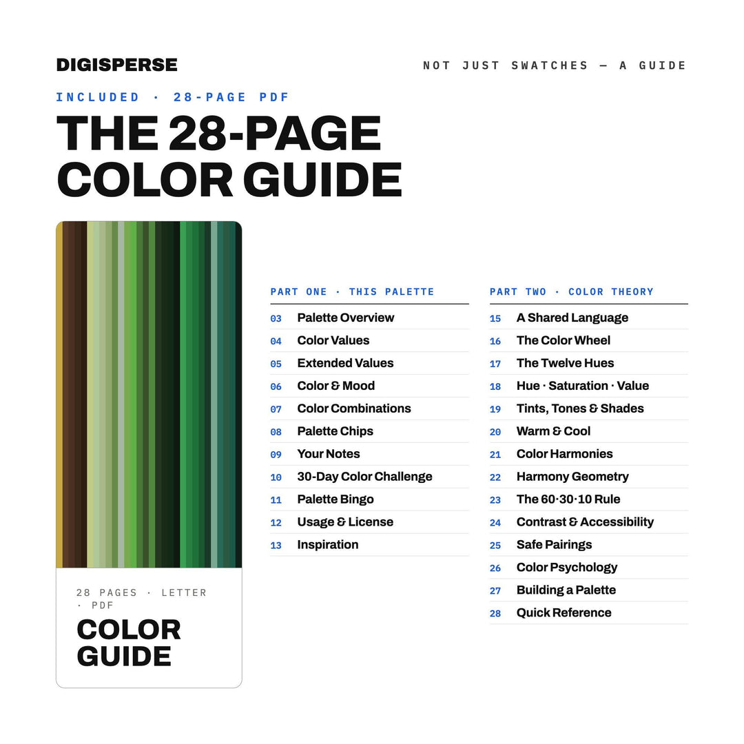 Emerald Fen Color Palette | 30 Colors | Hex RGB CMYK | Color Guide | Procreate Swatches + ASE | Digital Download