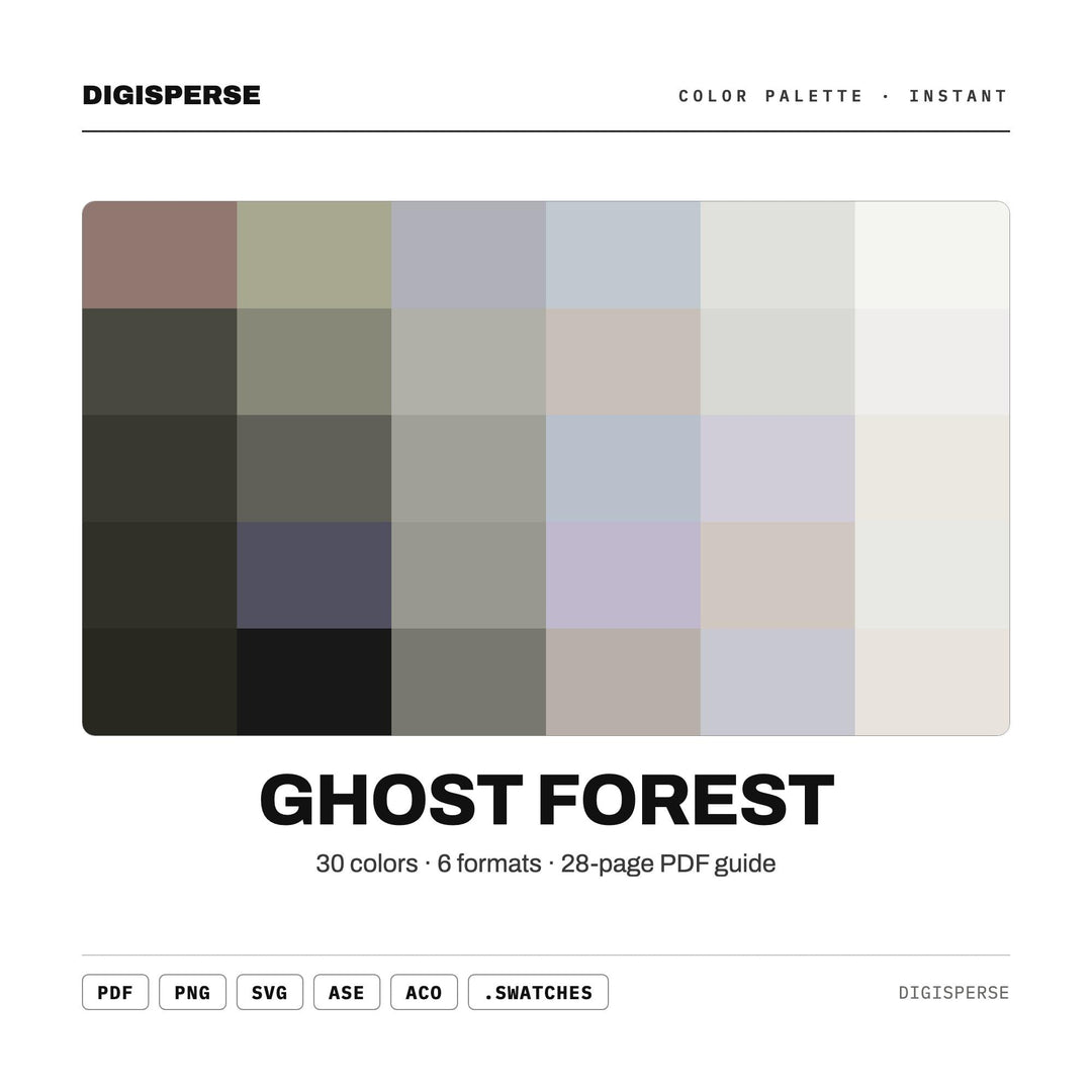 Ghost Forest Color Palette | 30 Nature Hues, Procreate, ASE (Digital Download)