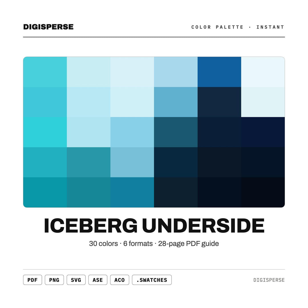 Iceberg Underside Color Palette | 30 Colors | Hex RGB CMYK | Color Guide | Procreate Swatches + ASE | Digital Download