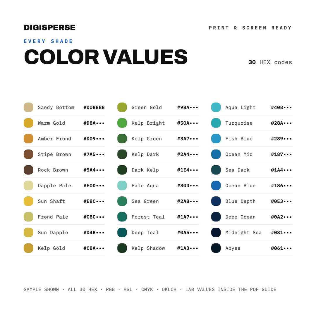 Kelp Forest Color Palette | 30 Nature Hues, Procreate, ASE (Digital Download)