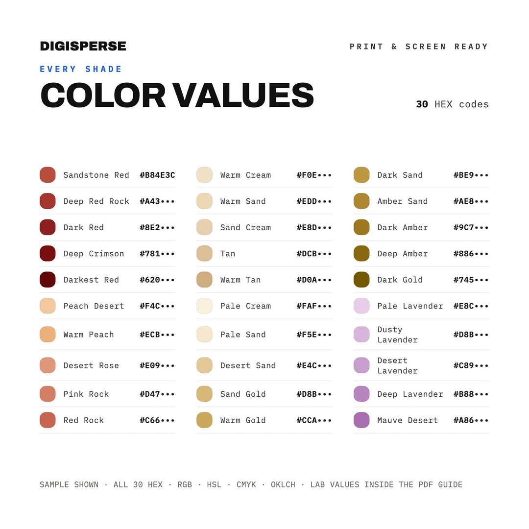 Painted Desert Color Palette | 30 Procreate Swatches, ASE, PDF Guide (Digital Download)