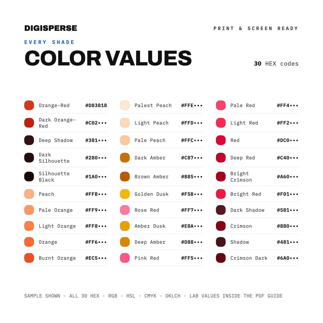 Crimson Dusk Color Palette | 30 Moody Swatches (Digital Download)