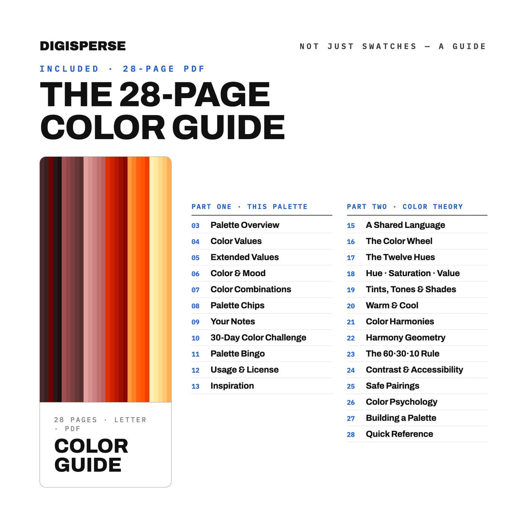 Ember Skies Color Palette | 30 Procreate Swatches, HEX, RGB, CMYK (Digital Download)