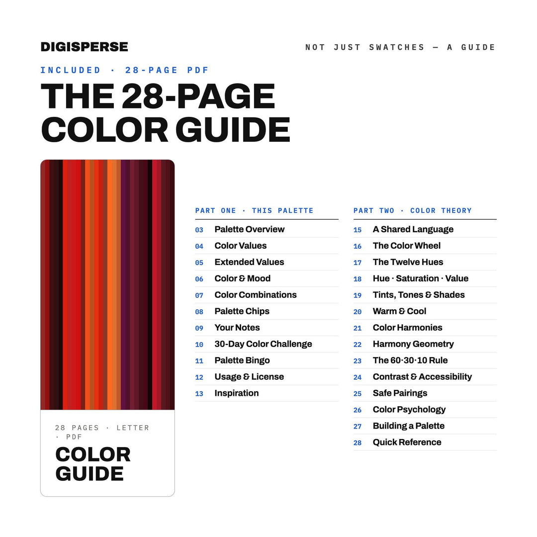 Red Horizon Color Palette | 30 Colors | Hex RGB CMYK | Color Guide | Procreate Swatches + ASE | Digital Download