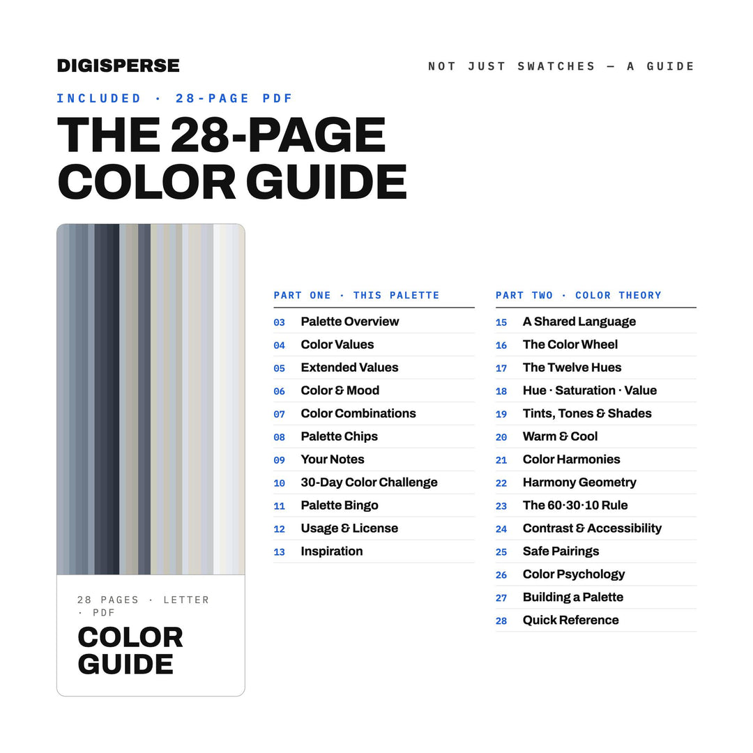 Silver Fog Color Palette | 30 Colors | Hex RGB CMYK | Color Guide | Procreate Swatches + ASE | Digital Download