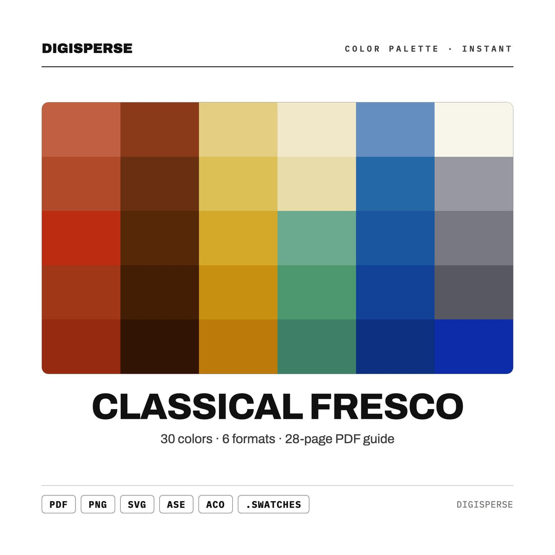 Classical Fresco Color Palette | 30 Renaissance Colors | Procreate, ASE (Digital Download)