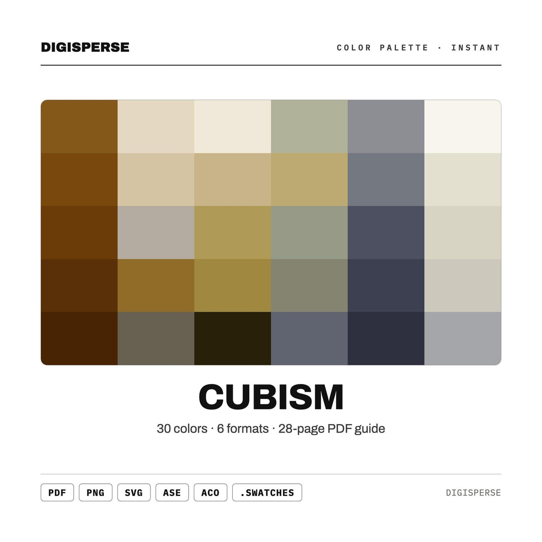 Bold Geometric Color Palette for Modern Abstract Art and Gallery Branding, 30 Cubist Angular Hues, Procreate Swatches, Hex Codes