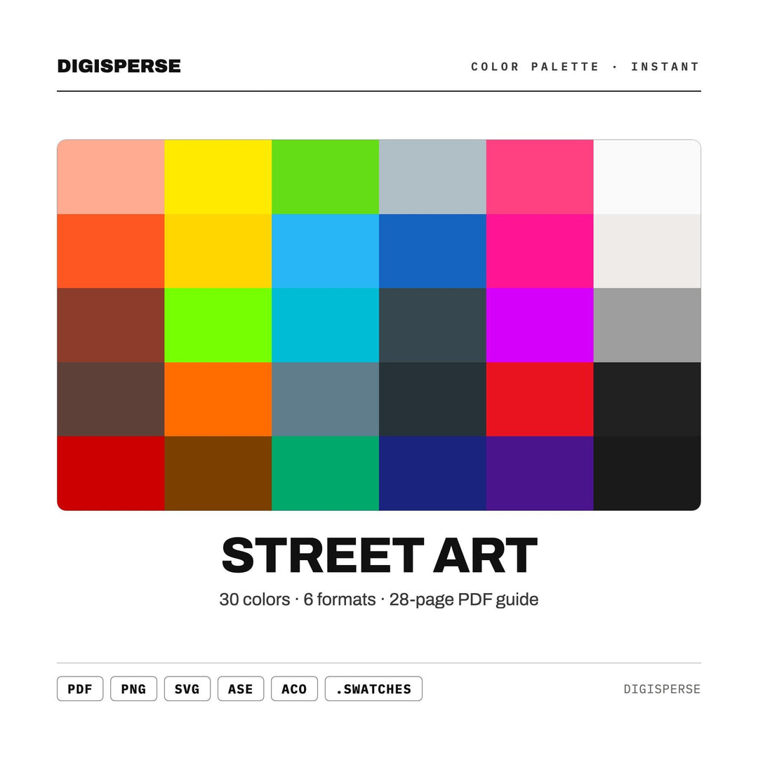 Street Art Color Palette | 30 Procreate Swatches, HEX, RGB, CMYK (Digital Download)