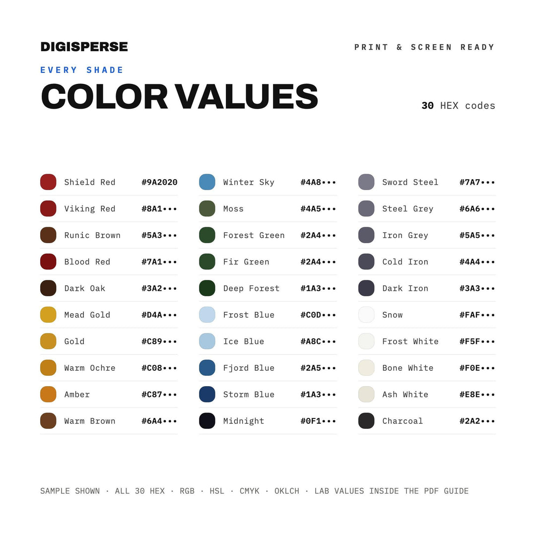Viking Age Color Palette | 30 Procreate Swatches, ASE Guide (Digital Download)