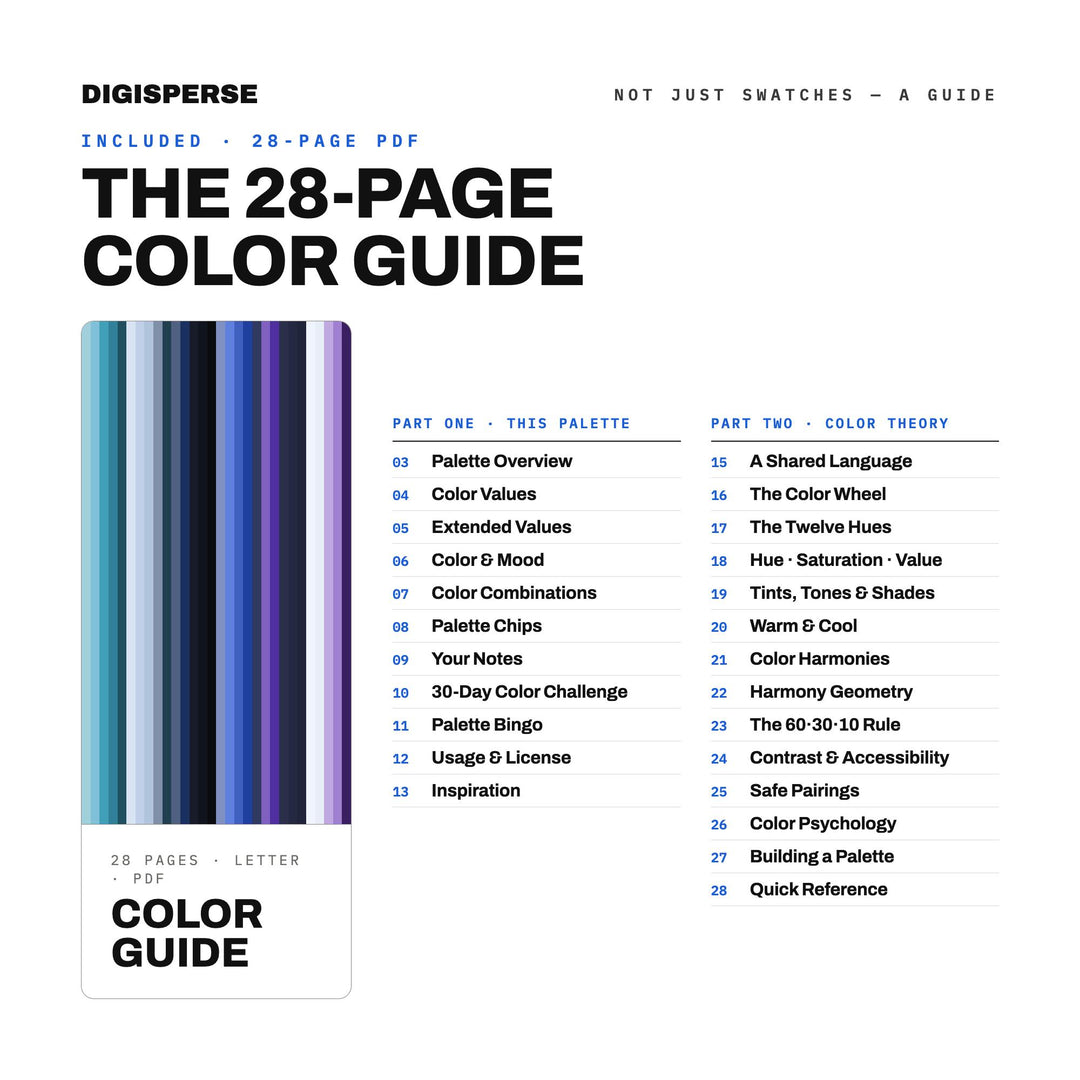 Calm Tech Color Palette for UI UX Design and Modern App Branding, 30 Ambient Interface Hues, Procreate Swatches, Hex Codes
