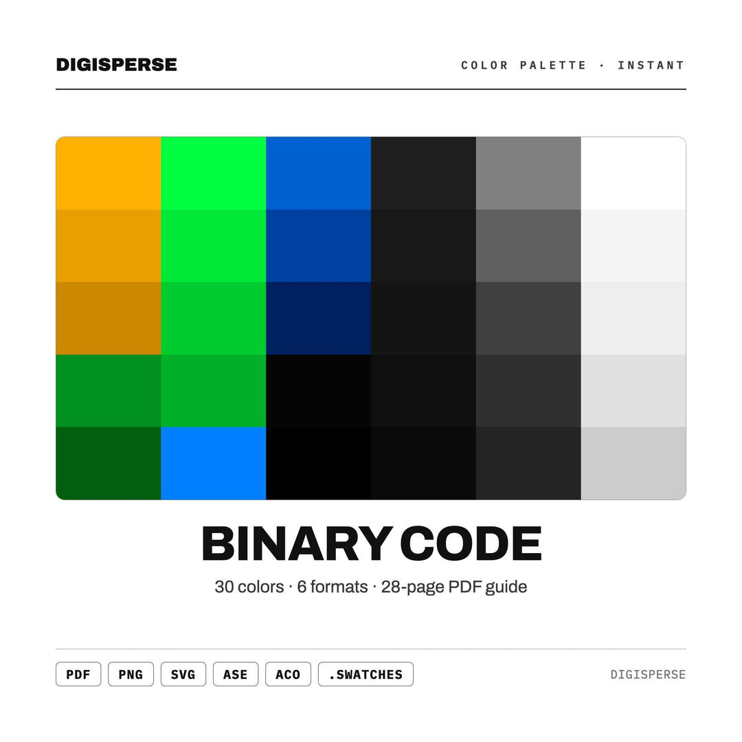 Binary Code Color Palette | 30 Tech Colors, Procreate, ASE (Digital Download)