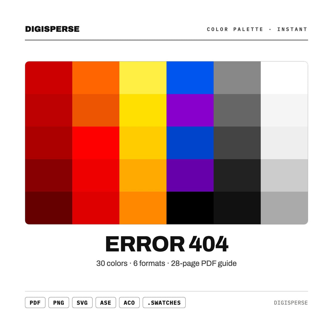 Error 404 Color Palette | 30 Colors | Hex RGB CMYK | Color Guide | Procreate Swatches + ASE | Digital Download