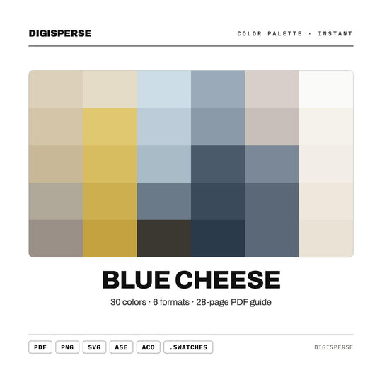 Blue Cheese Color Palette | 30 Colors | Hex RGB CMYK | Color Guide | Procreate Swatches + ASE | Digital Download