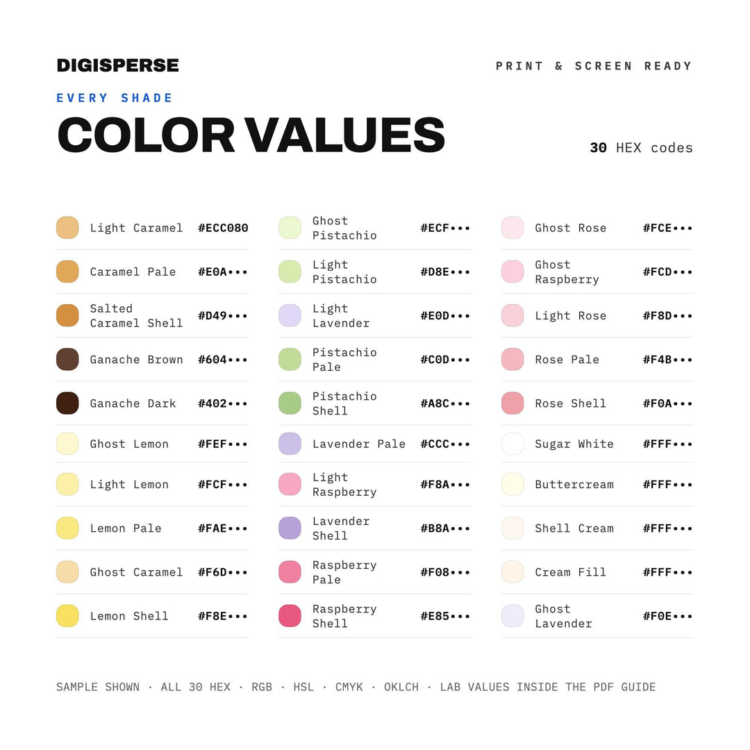 French Macaron Color Palette | 30 Colors | Hex RGB CMYK | Color Guide | Procreate Swatches + ASE | Digital Download