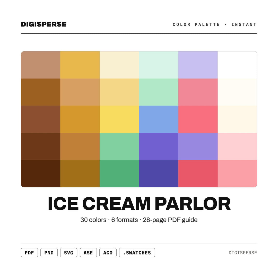 Ice Cream Parlor Color Palette | 30 Retro Sweet Colors (Digital Download)