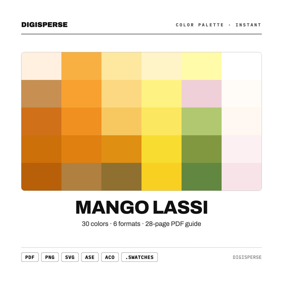 Mango Lassi Color Palette | 30 Colors | Hex RGB CMYK | Color Guide | Procreate Swatches + ASE | Digital Download