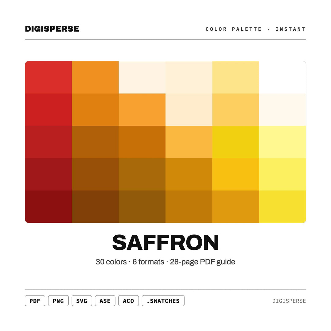 Saffron Color Palette | 30 Procreate Swatches, HEX, RGB, CMYK (Digital Download)