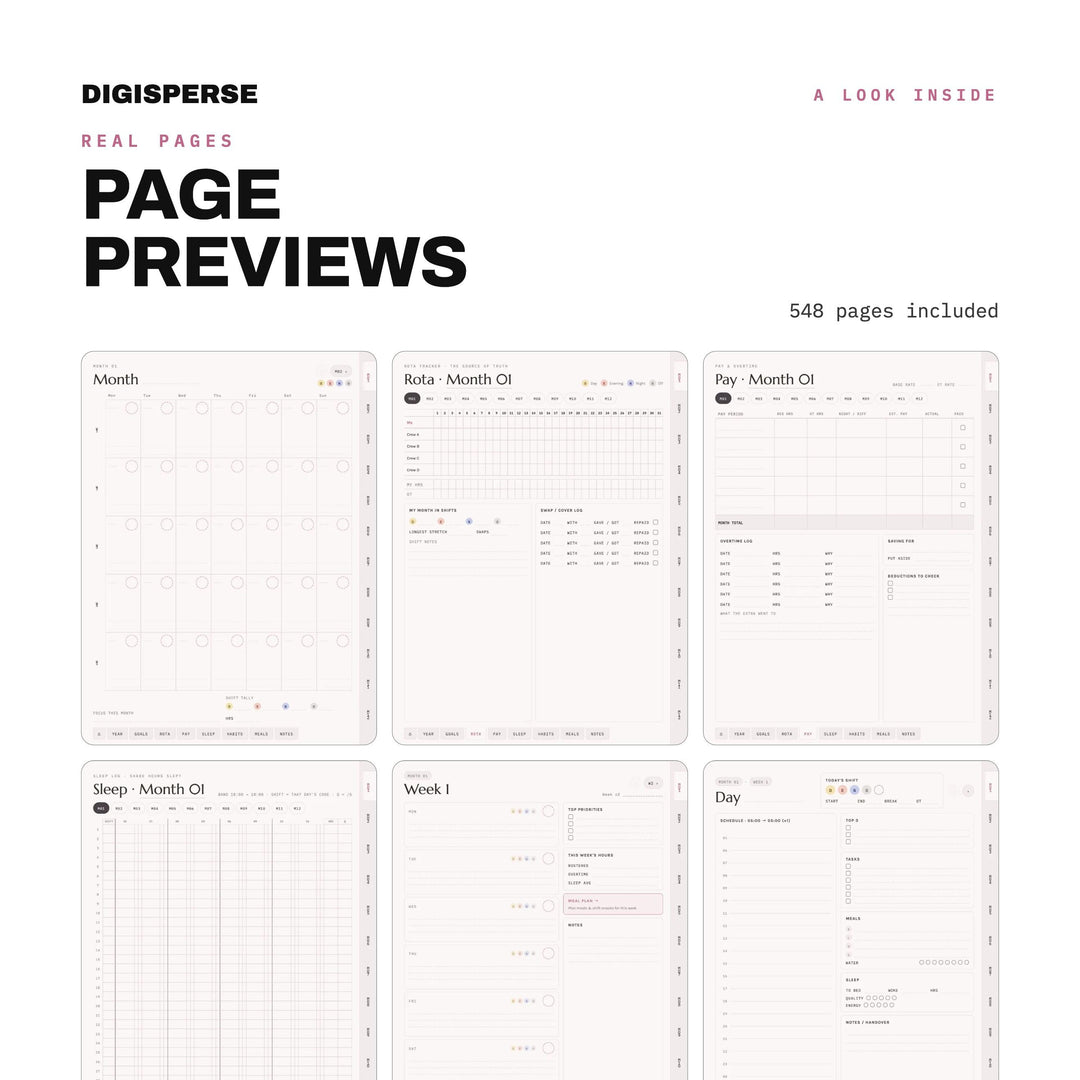 Cozy Pastel Shift Worker Planner | Undated Rotation, Pay, Sleep Trackers (Digital PDF)