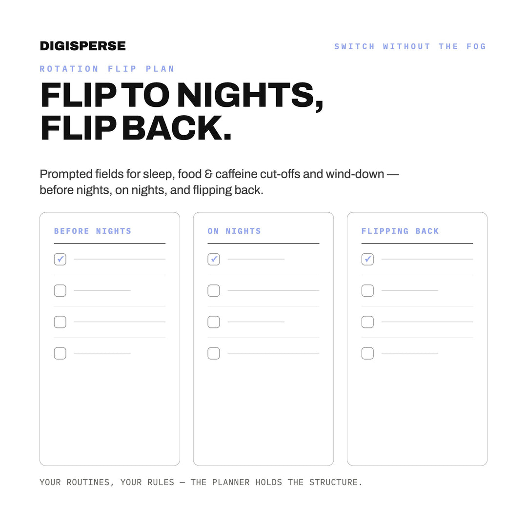 Night Shift Planner 2026-2027 – Dark Mode Digital PDF, Hyperlinked Pages
