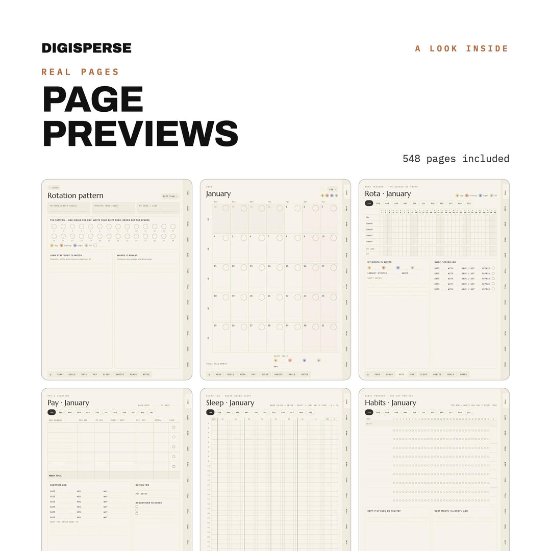 Dated Warm Minimal Shift Planner 2027 | Rotation, Pay, Sleep Trackers (Digital PDF)