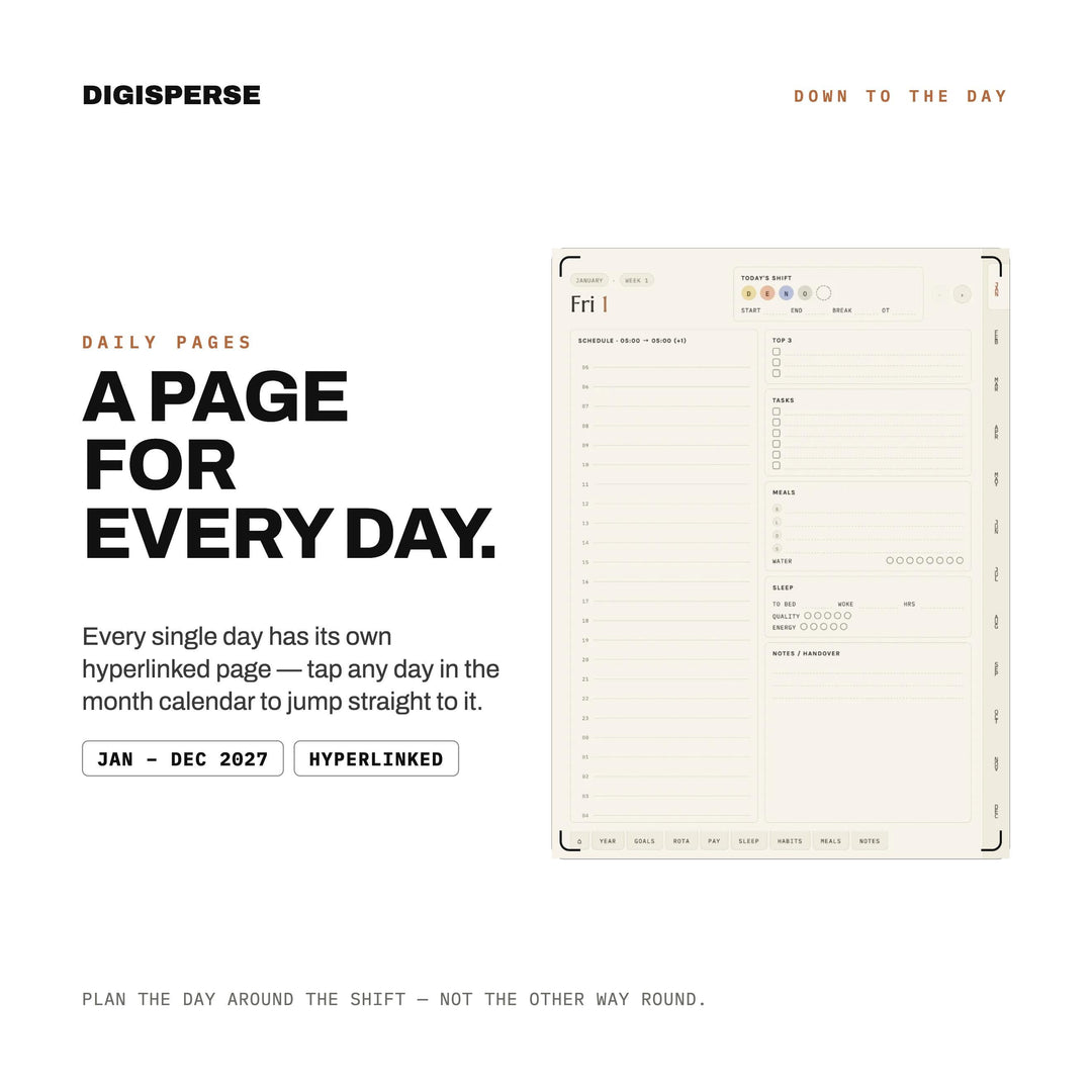 Dated Warm Minimal Shift Planner 2027 | Rotation, Pay, Sleep Trackers (Digital PDF)