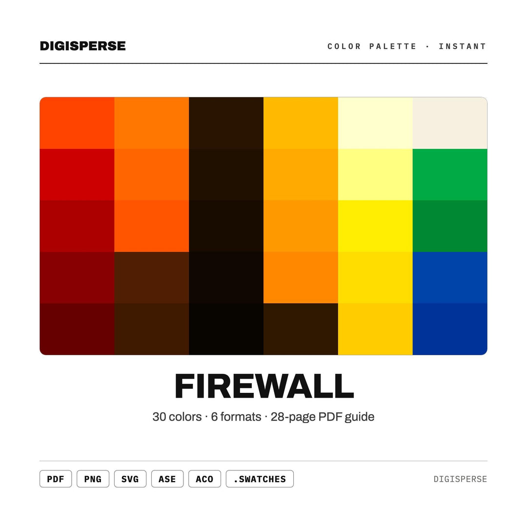 Digital Red Color Palette for Cyber Security Art and Tech Startup Branding, 30 Firewall Alert Hues, Procreate Swatches, Hex Codes