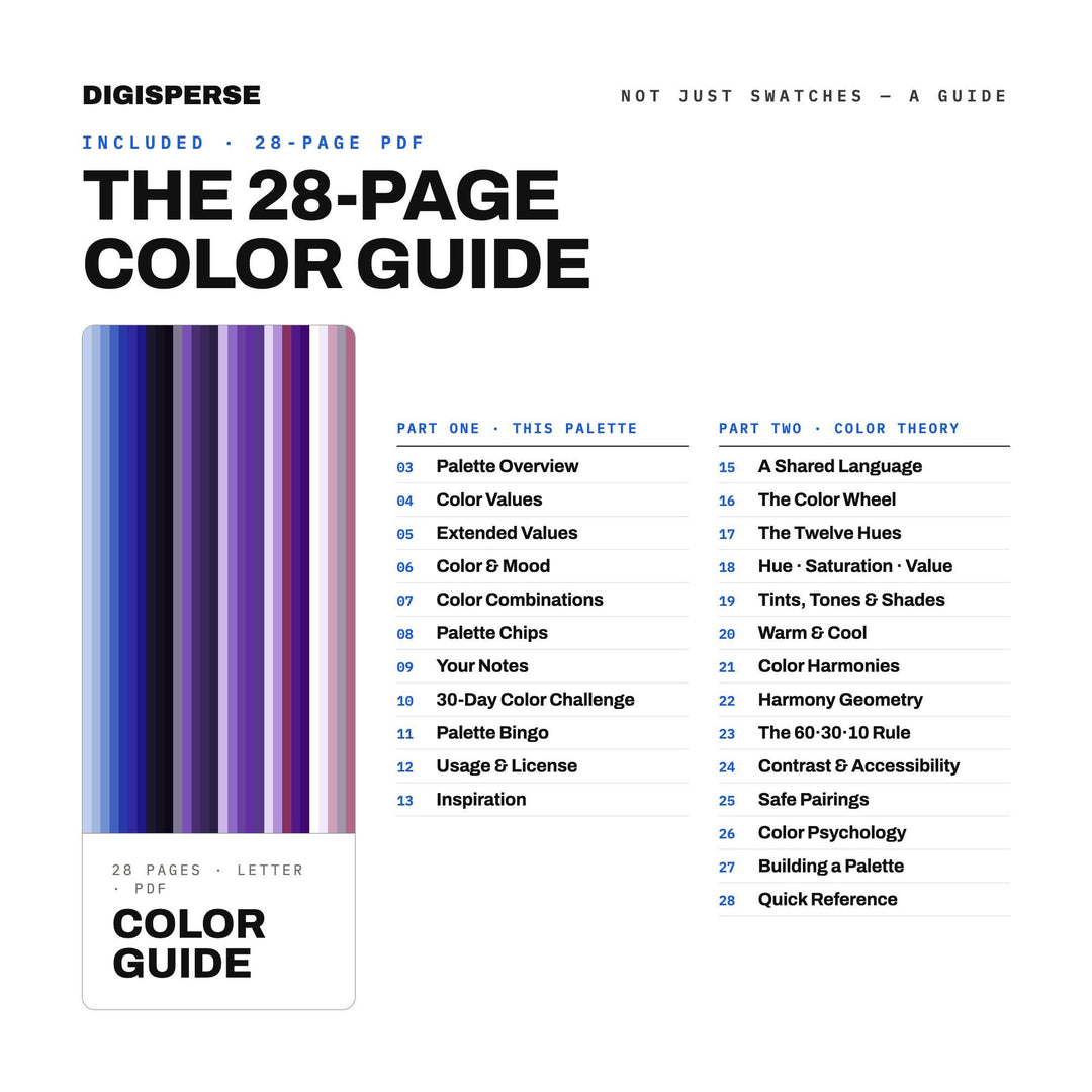 Deep Violet Color Palette for Luxury Gemstone Art and Elegant Jewelry Branding, 30 Tanzanite Blue Hues, Procreate Swatches, Hex Codes