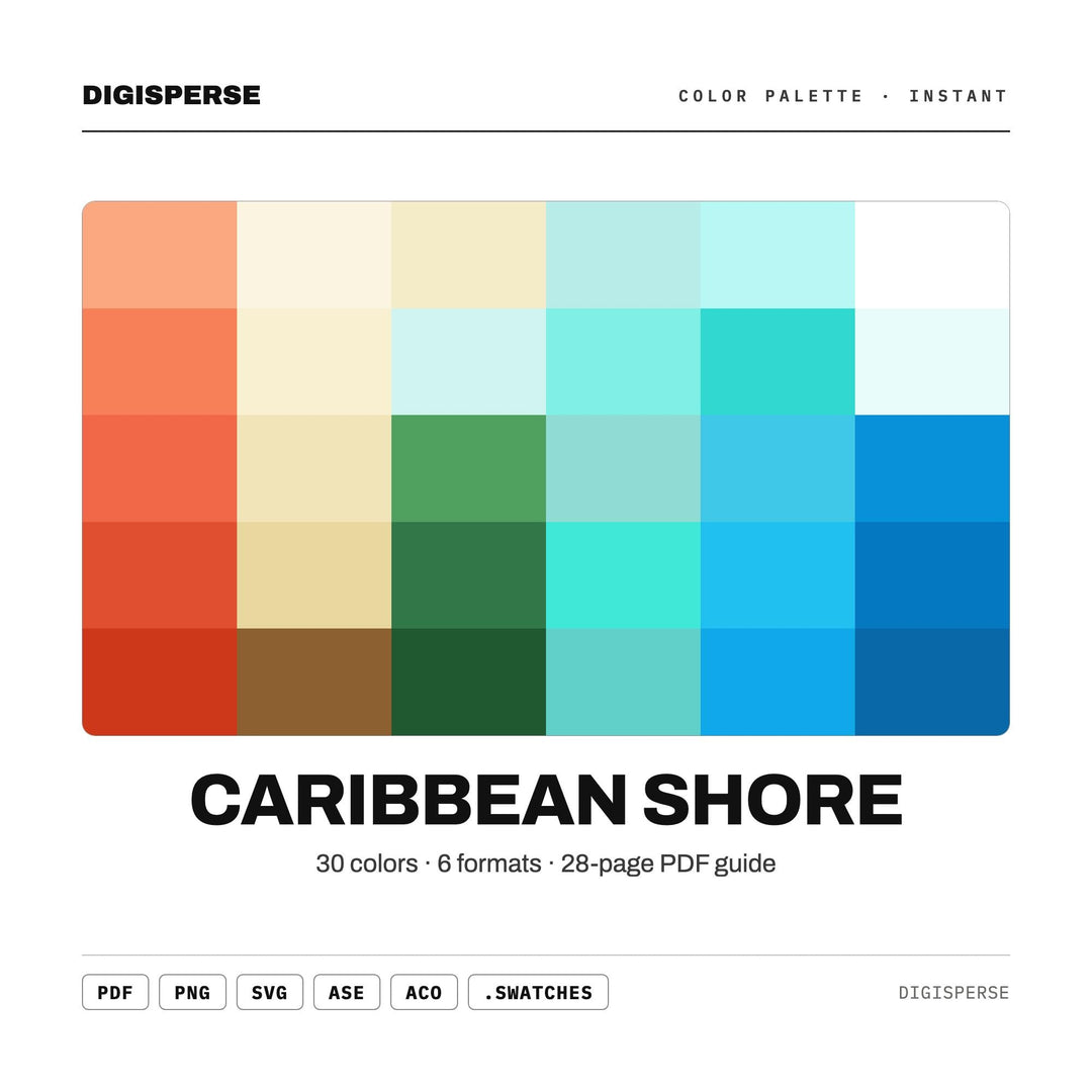 Caribbean Shore Color Palette | 30 Procreate Swatches, HEX, RGB, CMYK (Digital Download)
