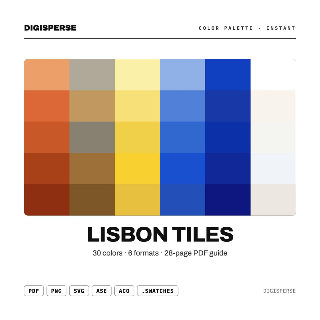 Lisbon Tiles Color Palette | 30 Procreate Swatches, HEX, RGB, CMYK (Digital Download)