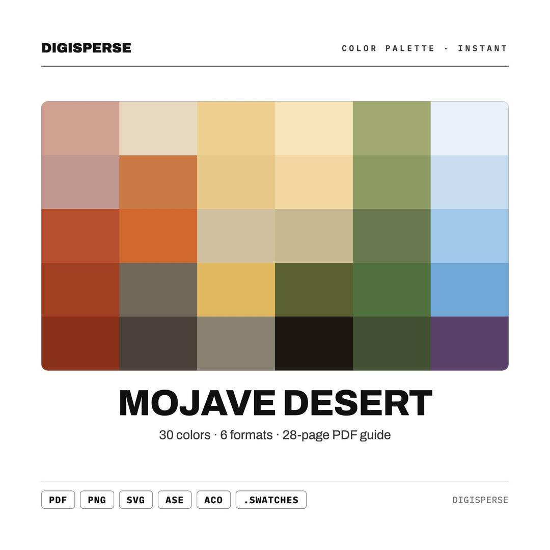 Mojave Desert Color Palette | 30 Colors | Hex RGB CMYK | Color Guide | Procreate Swatches + ASE | Digital Download