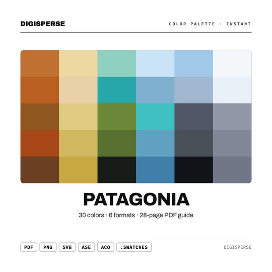 Rugged Mountain Color Palette for Wild Landscape Art and Outdoor Branding, 30 Patagonia Earth Hues, Procreate Swatches, Hex Codes