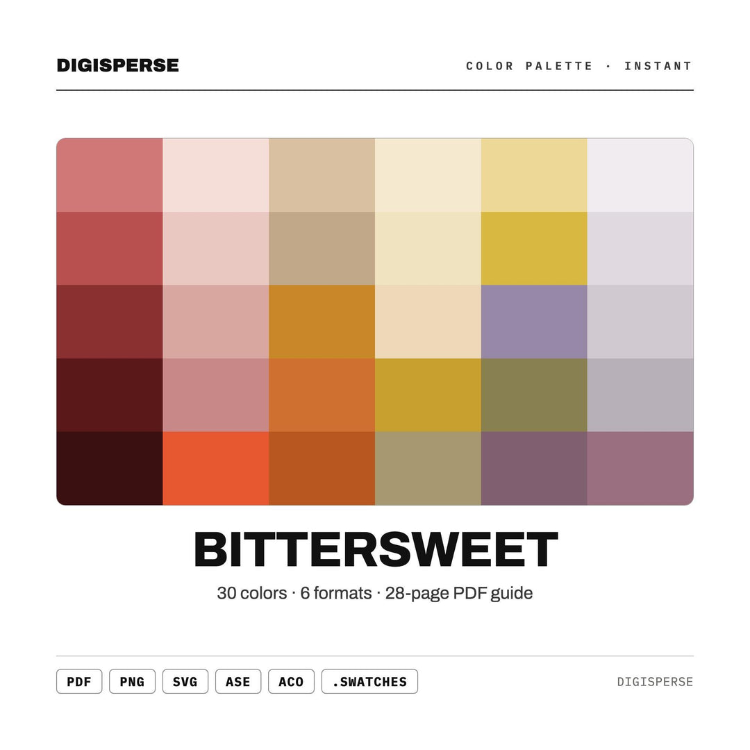 Warm Nostalgic Color Palette for Sentimental Art and Cozy Memoir Branding, 30 Bittersweet Muted Hues, Procreate Swatches, Hex Codes