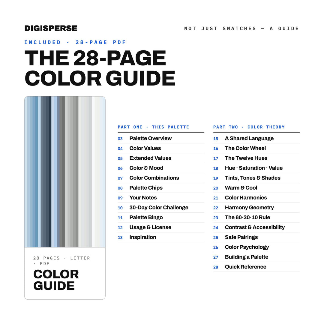 Detached Color Palette | 30 Colors | Hex RGB CMYK | Color Guide | Procreate Swatches + ASE | Digital Download