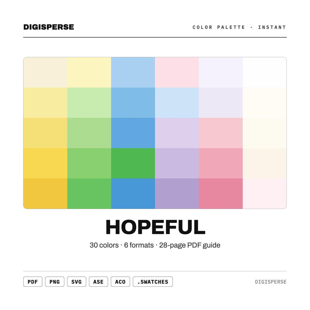 Soft Sunrise Color Palette for Uplifting Optimistic Art and Bright Branding, 30 Hopeful Dawn Hues, Procreate Swatches, Hex Codes