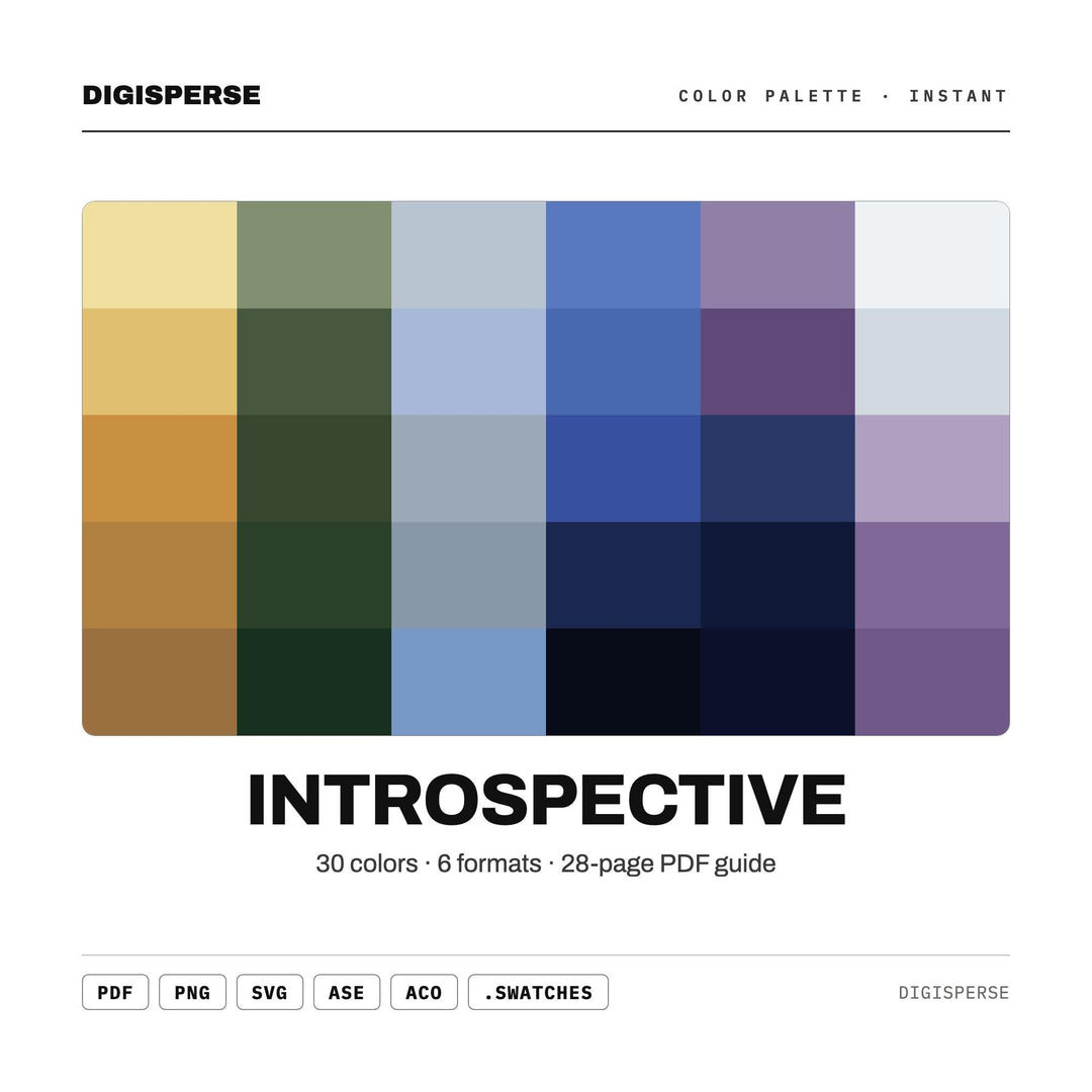 Muted Contemplative Color Palette for Mindful Journal Art and Calm Branding, 30 Introspective Hues, Procreate Swatches, Hex Codes