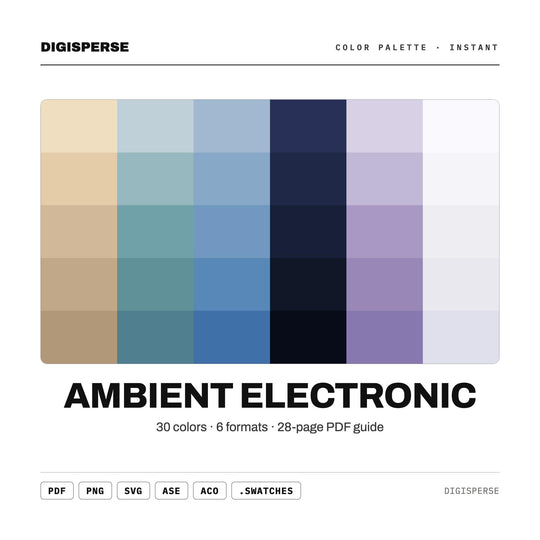 Ambient Electronic Color Palette | 30 Colors | Hex RGB CMYK | Color Guide | Procreate Swatches + ASE | Digital Download