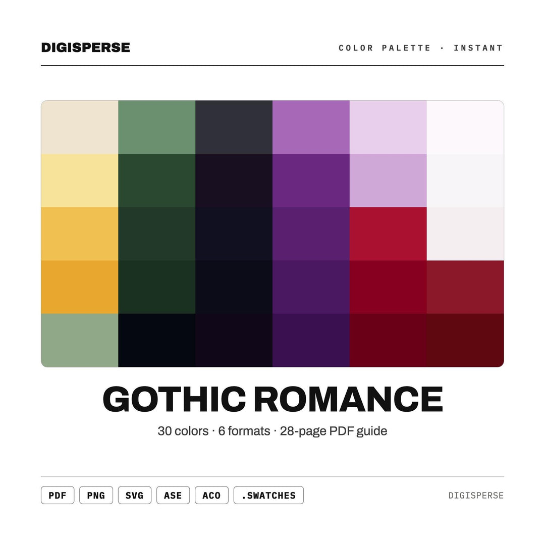 Gothic Romance Color Palette | 30 Moody Colors, Procreate, ASE (Digital Download)