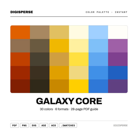 Galaxy Core Color Palette | 30 Cosmic Colors, Hex RGB CMYK (Digital Download)