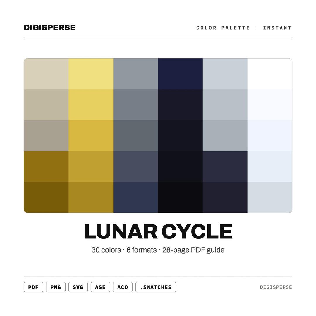 Lunar Cycle Color Palette | 30 Procreate Swatches, HEX, RGB, CMYK (Digital Download)