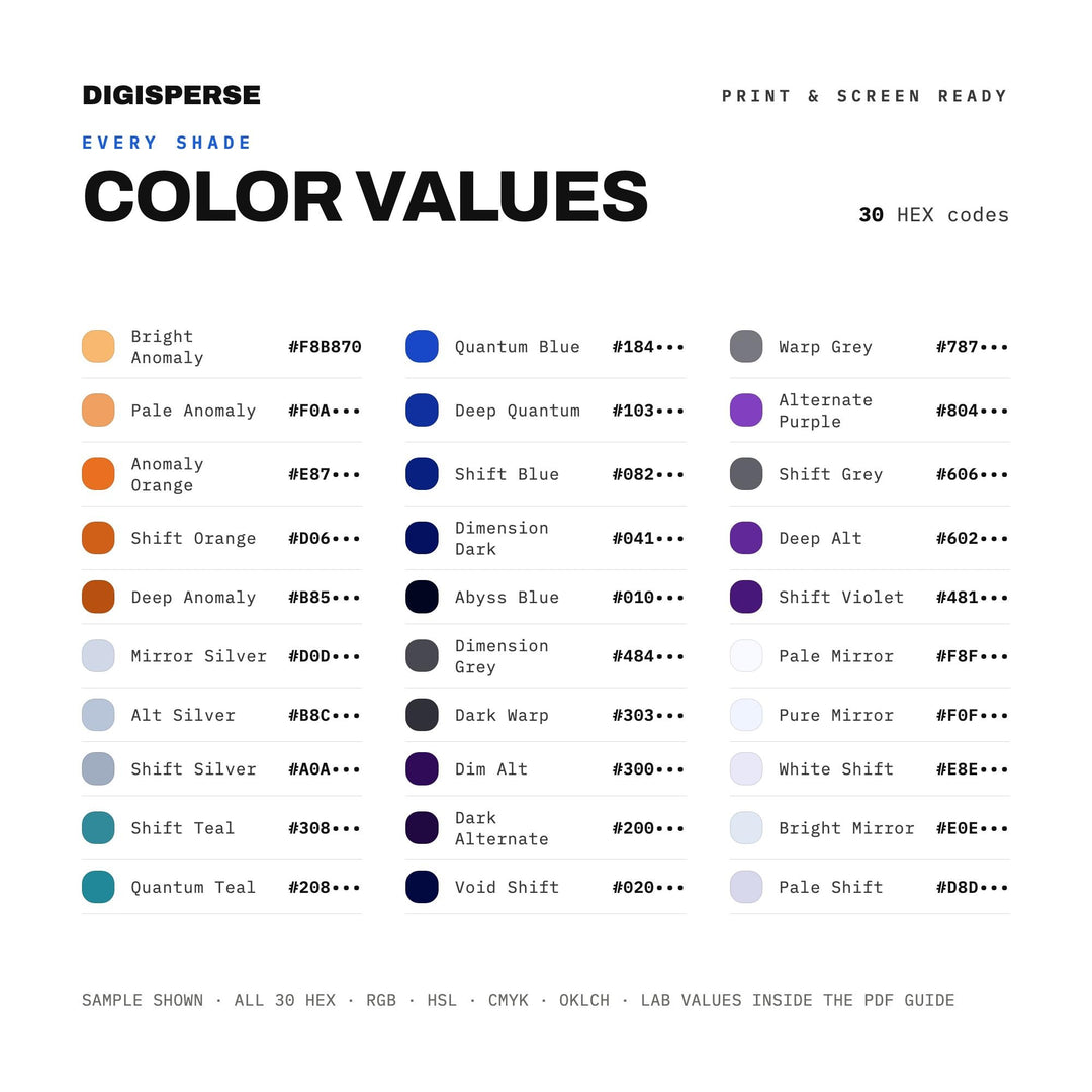 Parallel Universe Color Palette | 30 Procreate Swatches, ASE Guide (Digital Download)