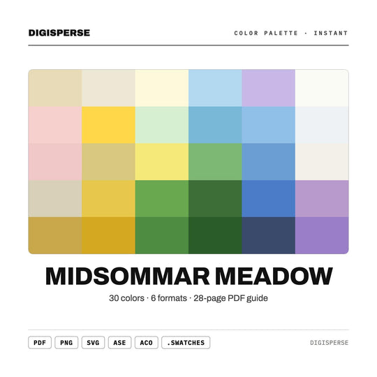 Bright Floral Color Palette for Scandinavian Summer Art and Folk Branding, 30 Midsommar Bloom Hues, Procreate Swatches