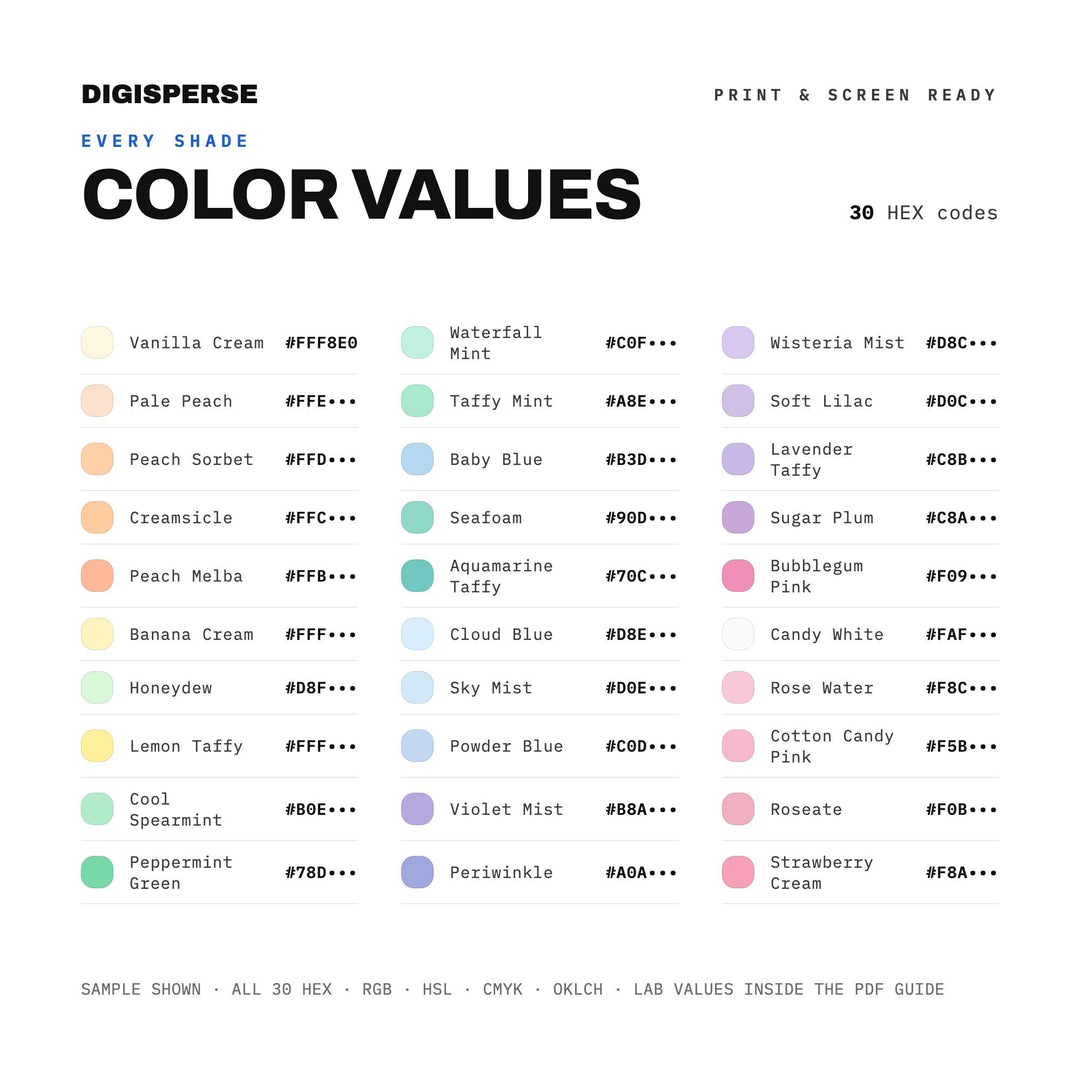 Sweet Pastel Color Palette for Beach Candy Art and Retro Seaside Branding, 30 Taffy Pink Hues, Procreate Swatches