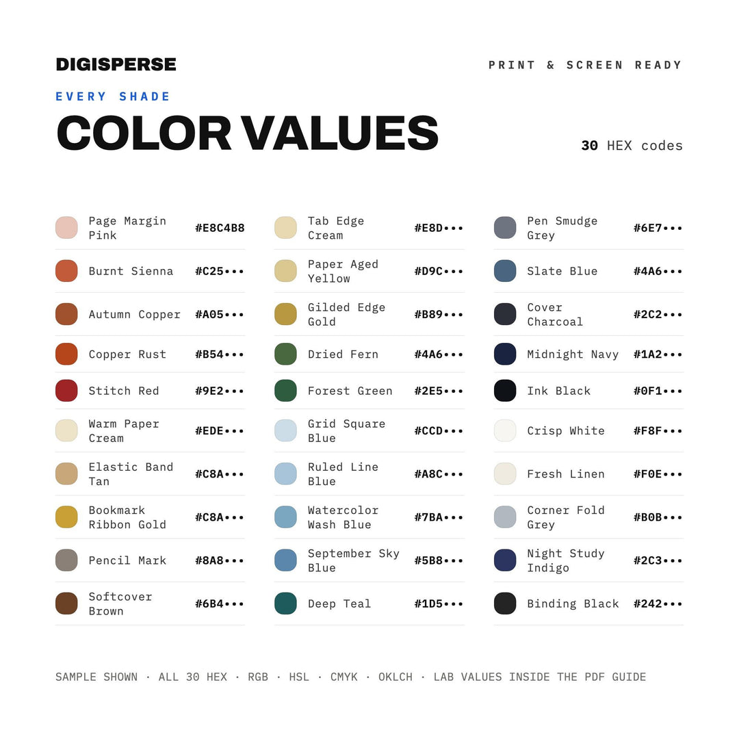 Fresh Crisp Color Palette for Back to School Art and Stationery Branding, 30 September Start Hues, Procreate Swatches