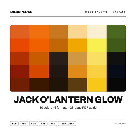 Warm Orange Color Palette for Halloween Pumpkin Art and Spooky Branding, 30 Lantern Glow Hues, Procreate Swatches