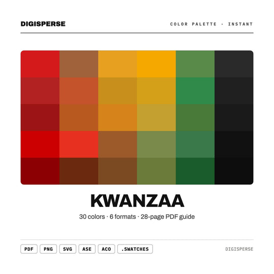 Bold Red Green Color Palette for Kwanzaa Celebration Art and Heritage Branding, 30 Festive Black Hues, Procreate Swatches