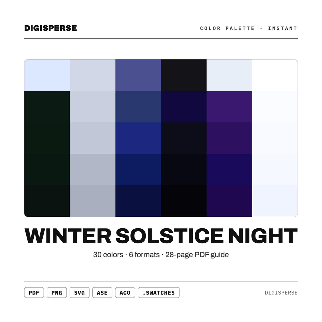 Winter Solstice Night Color Palette | 30 Colors | Hex RGB CMYK | Procreate Swatches + ASE | Digital Download