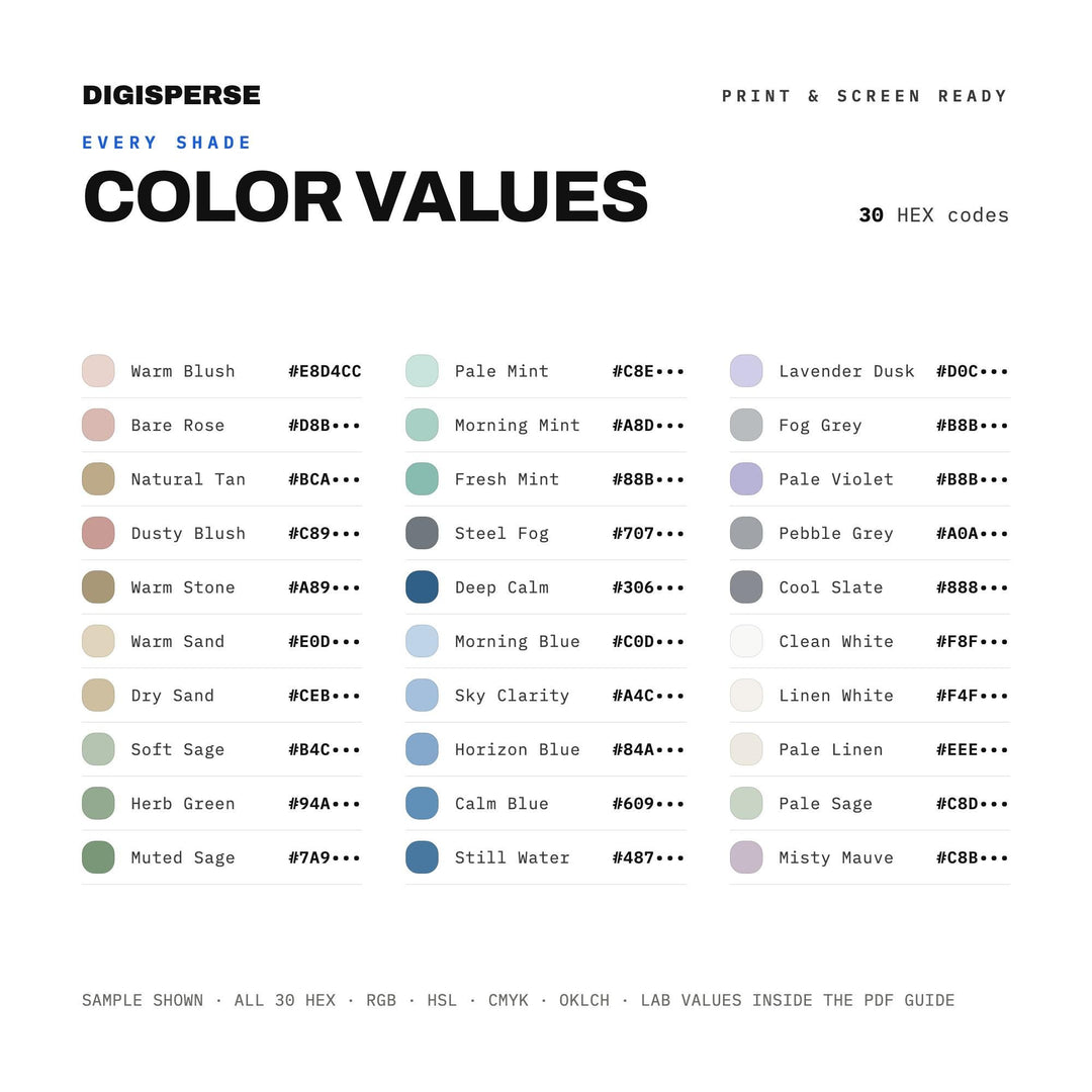 January Reset Color Palette | 30 Colors | Hex RGB CMYK | Procreate Swatches + ASE | Digital Download